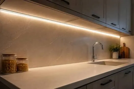 Mutfak Tezgah Arası Seramik ve Lineer LED Aydınlatma